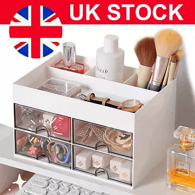Makeup Organizer With Drawer Cosmetic Organiser Storage Box For Desktop Bathroom • £10.90
