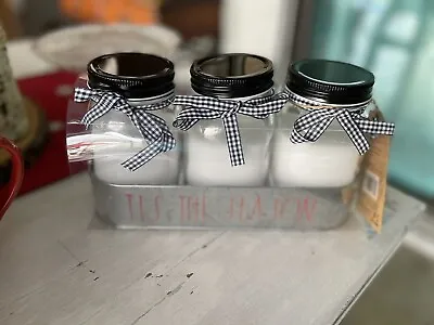 Rae Dunn 3 Pack Mason Jar Flameless Candle Set Tis The Season Christmas NWT • $32.99