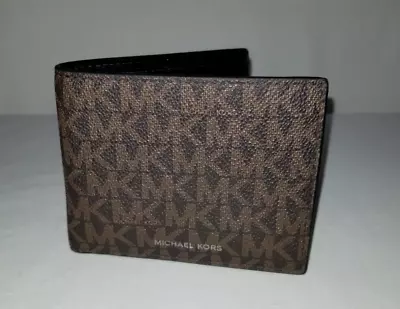 Michael Kors Cooper Men's Brown Slim Billfold Logo PVC & Leather Wallet • $15