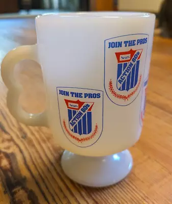 Sears  Join The Pros  Action 80's Blue Red Shield Graphic Milk Glass Mug • $14.99