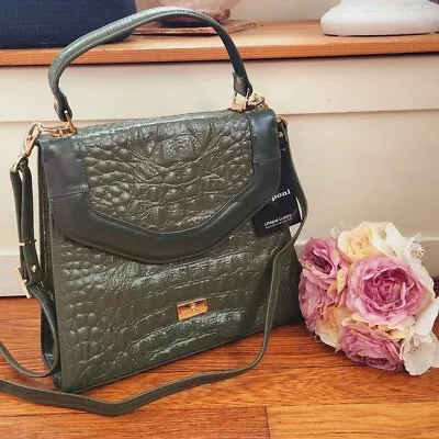 NWT Zamponi Croc Style Green Italian Leather Retro Vintage Style Satchel • $65