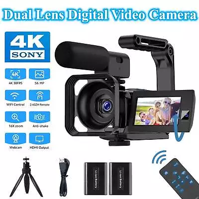 4K Video Camera WiFi Dual Lens Vlogging Audio Camera 16X Digital Zoom Camcorder • $164.99