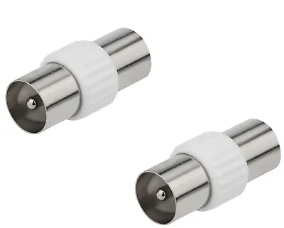 2 X TV Aerial Lead COUPLER Male To Male COAX Connector COAXIAL Adapter TWIN PACK • £2.65