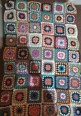 Crochet Blanket Throw Handmade Granny Square Rainbow Vintage Multi Colour  • £34.99