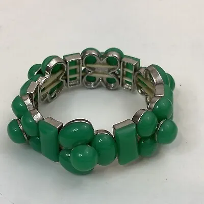 Vintage Green Acrylic Links Silver Tone Bracelet • $16