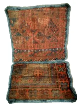 19th CENTURY KILIM RUG REMNANT CUSHIONS PILLOWS FRINGE VELVET ANTIQUE • $215.99