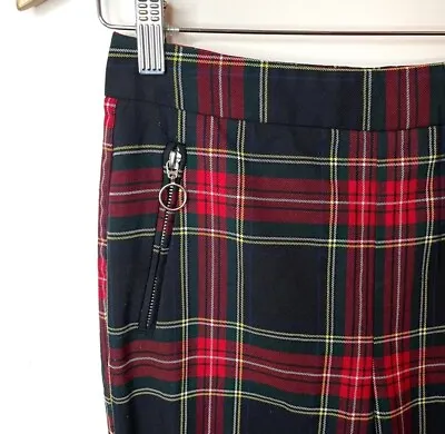 Zara Womens Sz XS Christmas Plaid Tartan Black Watch Cropped Ankle Pants • $93.98