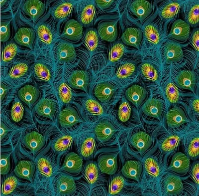  Mardi-Gras Parade  Peacock Feathers Fabric•1yd BTY Cotton•GORGEOUS! Fast Ship! • $13.99