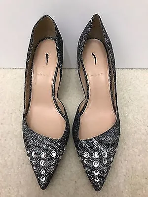 New Women J.Crew Collection Colette Jeweled Glitter Pumps Silver Black Size 7 • $100