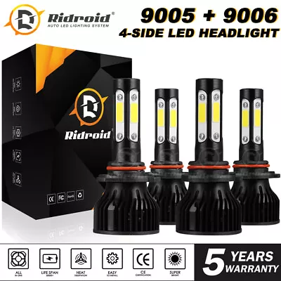 4-Side 9005 9006 LED Headlight Bulb Combo Kit High Low Beam 6000K 240W 36000LM • $24.98