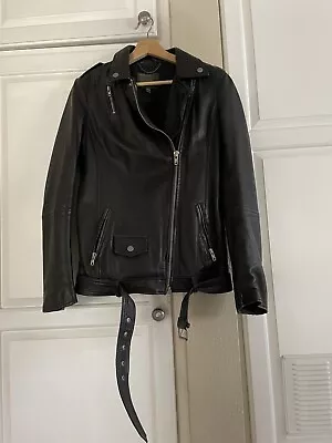 Muubaa Black Leather Biker Jacket US2 • $49
