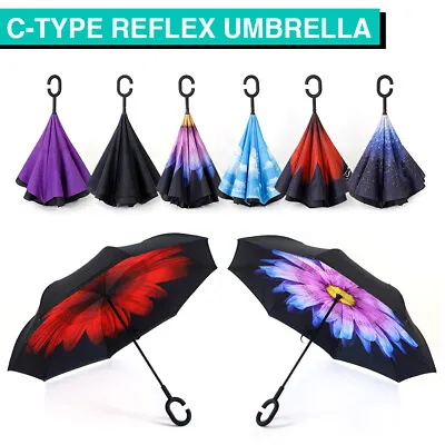 $19.29 • Buy Inverted Umbrella With C-Handle Reverse Folding Windproof Umbrella Double Layer