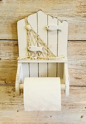 Nautical Toilet Roll Holder Beach Style Painted Wood Coastal Chic Bathroom Decor • £14.99