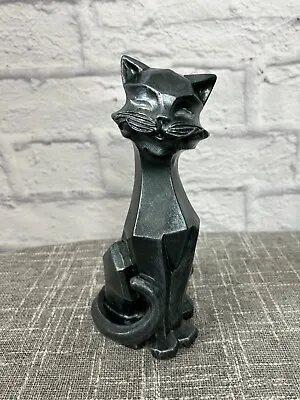 Universal Statuary Corp. Cubist Black Siamese Cat Statue 11  S650L Vintage 1961 • $103.89