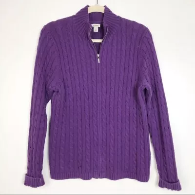 L.L. Bean Deep Viking Purple Cable Knit Zip Up Collared Jacket Women Size Large • $37