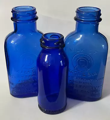 Antique Phillips Milk Of Magnesia & Bromo Seltzer Cobalt Blue Glass Bottles • $24.99