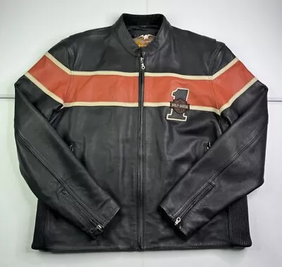 Harley Davidson Mens Victory Lane #1 Leather Full Zip Racing Riding Jacket XL • $349.95