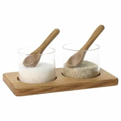 Olympia Salt And Pepper Pinch Pots Made Of Glass And Wood 42(H)x125(W)x70(D)mm • £22.63