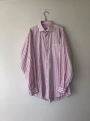 Faconnable Club Shirt Men's Long Sleeve Striped Button Front Size 16 Neck • £22.99