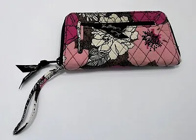 Vera Bradley Mocha Rouge Zip Around Quilted Wallet Wristlet Pink Brown • $20