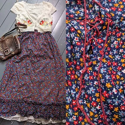 £26.99 • Buy Vintage 70s 60s Cotton Daisy Floral A Line Prairie Maxi Skirt Boho Mod 6 8 34