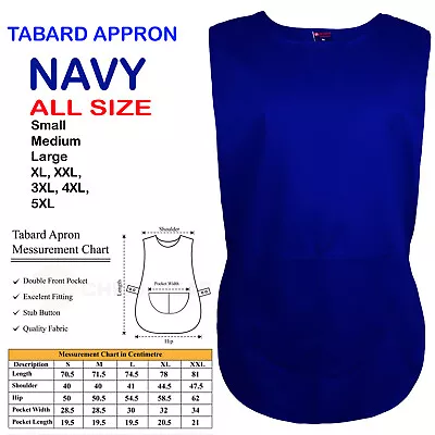 NAVY Tabard Aprons Cleaning Catering Overall Work Wear 2 Pockets Stub Buttons • £7.49