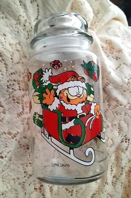 Vintage Garfield & Odie Christmas 1978 Glass Jar W/ Lid • $35