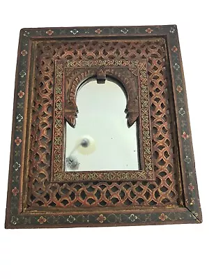 Jharokha Rajastan Vintage Wood Carved Hand Painted Wall Mirror Indian Moroccan • $78