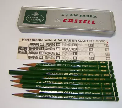 Vintage A.W.FABER CASTELL 9000 F H HB 2H WOOD PENCILS GERMANY - 9 NOS PENCILS • $9.95