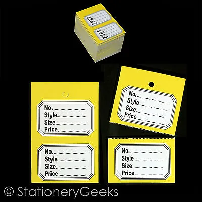 £1.99 • Buy 100 Yellow Clothes Garment Tickets Perforated Clothing Price Stock Tags Tagging