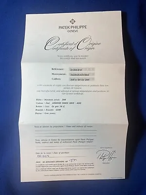 $500 • Buy Patek Phillipe Certificate Guarantee Of Origin For Gondolo Annual Calendar 5135G