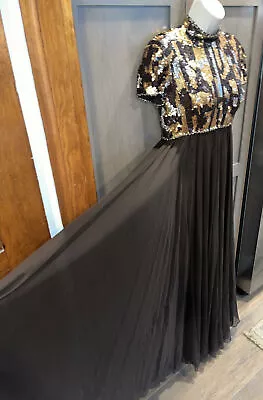 Exquisite Vtg Victoria Royal Sequin Crystal Embellished Chiffon Overlay Gown 10 • $89