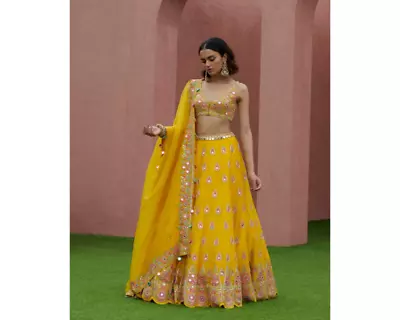 Yellow Lehenga Choli With Embroidery And Mirror Work For Women Indian Wedding • $89.99