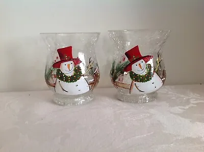 Yankee Candle “Snowman” Crackle Hurricane Votive/T Light Holders From USA • £23.99