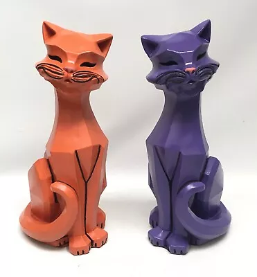 Pair Vintage Universal Statuary Cubist Cats Upcycled Art MCM 12” • $243.75