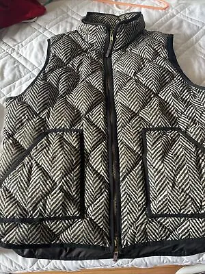 J Crew Womens Down Puffer Vest Size XL Ivory Black Quilted Full Zip Pockets • $17