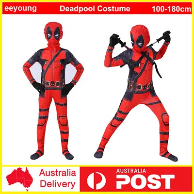 Deadpool Costume Superhero Mens Boys Cosplay Morph Bodysuit Halloween Jumpsuit • $31.34