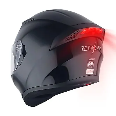 1Storm Motorcycle Dual Visor Full Face Helmet Mechanic With LED Tail Light • $79.95