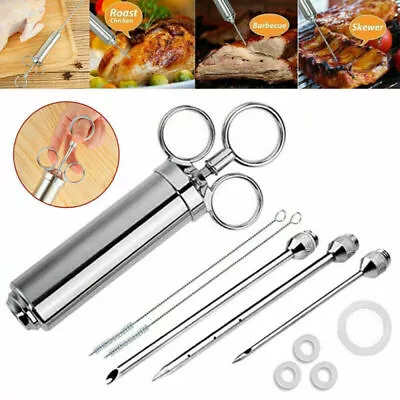 Meat Seasoning Injector Syringe Kit Marinade Turkey Basting Flavor Food BBQ Tool • £13.10