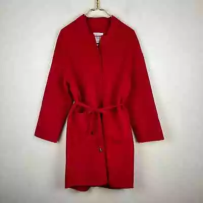 Mango Suit Red Wool Blend Oversized Belted Overcoat With Pockets Size Medium • $85