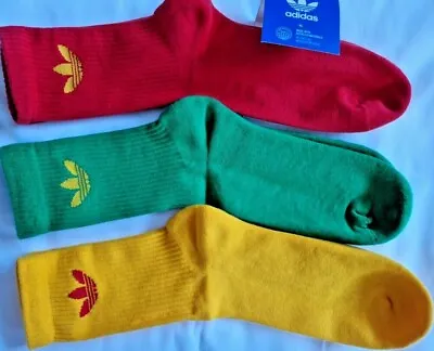 Adidas 3 Pairs Socks Mid Crew Yellow/Red/Green Size 6-8--8-10 --11-13 Limited • £16.99