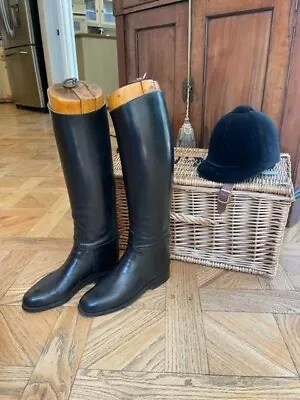 Vintage English Leather Riding Boots With Wooden Stretchers Originated In Paris  • $450