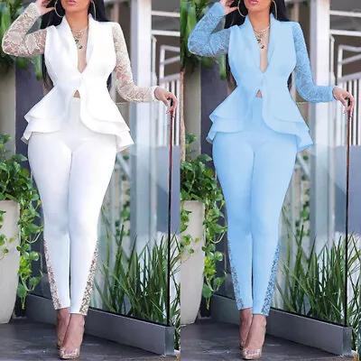 Women Business Wear Lace Suit Fashion Ruffles Uniform Air Layer Casual Suit • £22.61