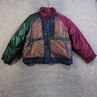 Flurries Jacket Mens Medium Puffer Metallic Look Full Zip Color Block 90s VTG • $27