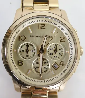 Wristwatch Michael Kors MK5055 Runway Chronograph Gold Tone Ladies Watch 181E • $62.16