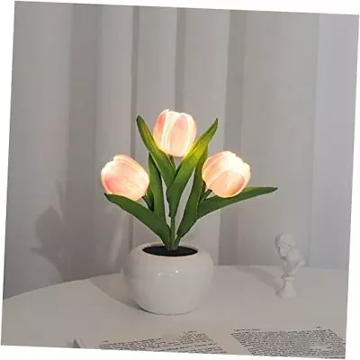 Led Table Lights Simulation Tulip Night Light With Vase Lamp Ornaments Pink • $42.06