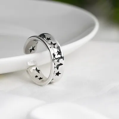 I05 Ring With Stars Star Curved Sterling Silver 925 Size Adjustable • $58.55