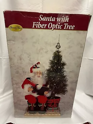 Animated Santa W/ Fiber Optic Tree 24” Optional Music. Book Pipe Designer. IOB • $90