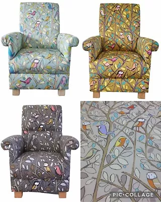 Adult Armchair Tweety Birds Fabric Chair Accent Duck Egg Woodland Grey Nursery • £220.49