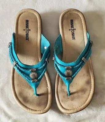 MINNETONKA Silverthorne Sandals Womens Shoes 9 Turquoise Slip On Flip Flop 70000 • $17.99